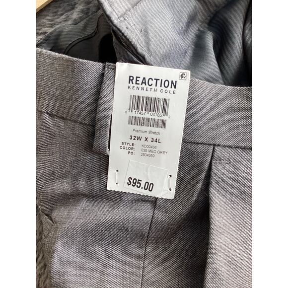 NWT Reaction Kenneth Cole Men's Stretch Slim-Fit Twill Dress Pants Gray 32x34 - Picture 8 of 12
